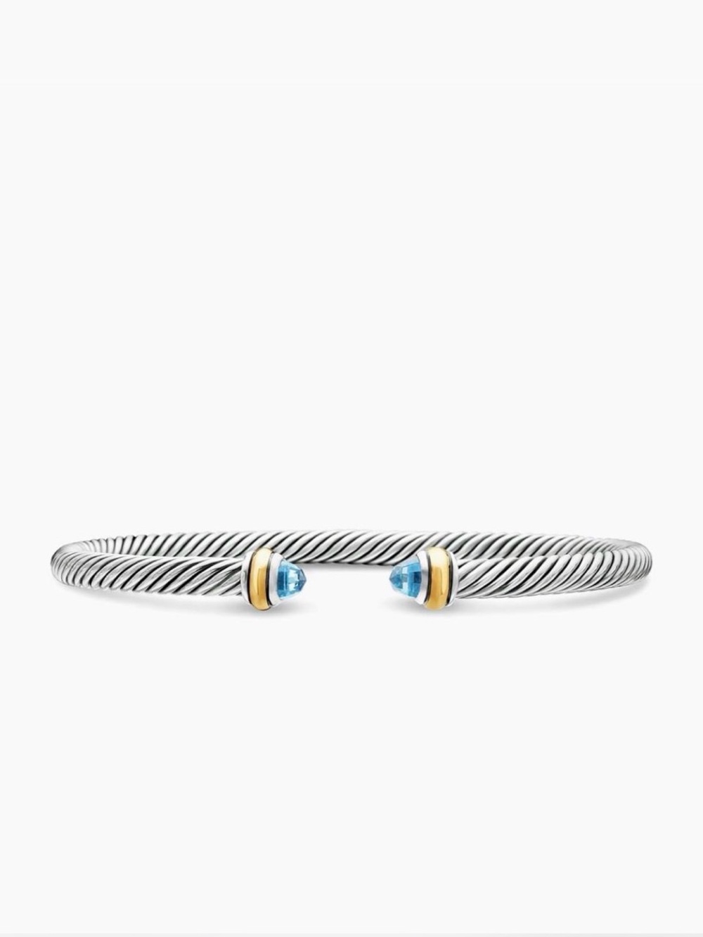David Yurman Silver Cable Bracelet with Blue Topaz and Gold Accents